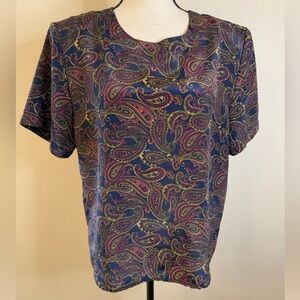 Sara Stephen paisley top in blue & burgundy SZ LG